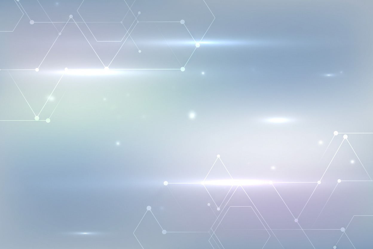 Abstract background featuring a network of interconnected lines and hexagonal shapes with soft glowing light effects on a blue and white gradient.